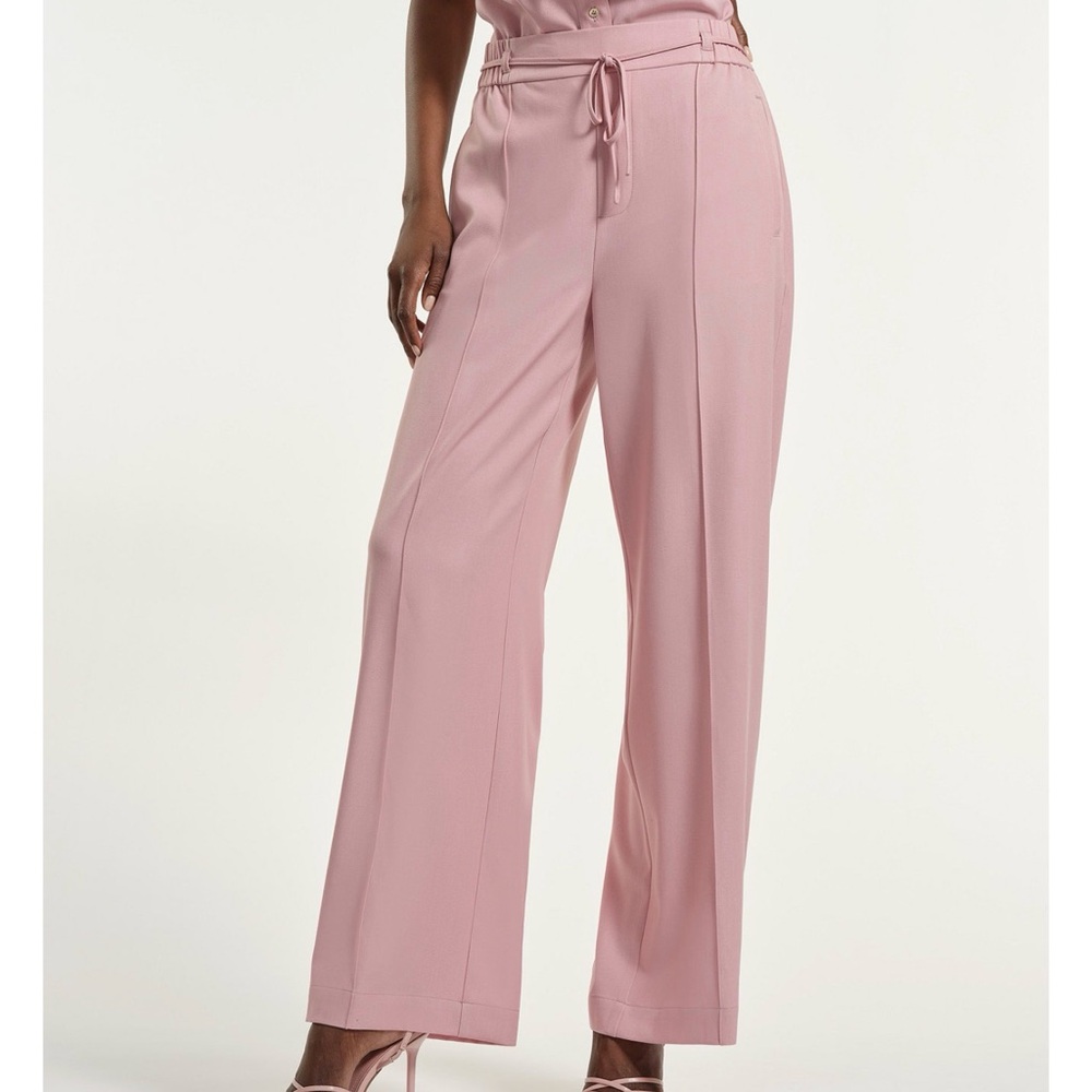 ISAAC MIZRAHI PANTS HIGH-RISE PETAL PINK PULL-ON SLACKS TIE WAIST SIZE LARGE NWT